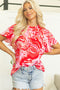 Artistic Muse Abstract Print Ruffle Cascade Mock Neck Blouse